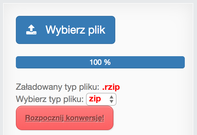 Konwertuj RZIP na ZIP online